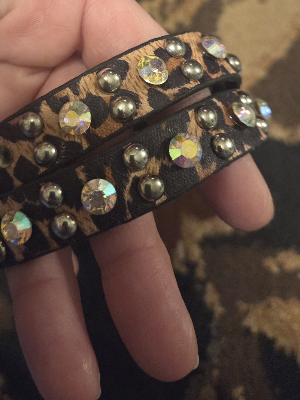 *last Call* Leopard Print Studded Wrap Bracelet with Crystal Accents